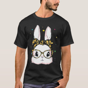 T-shirt Cute Bunny Face Leopard lunettes Headband Happy Ea