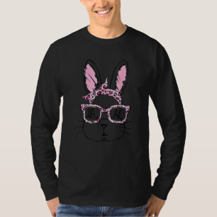 T-shirt Cute Bunny Face Leopard lunettes Headband Happy Ea