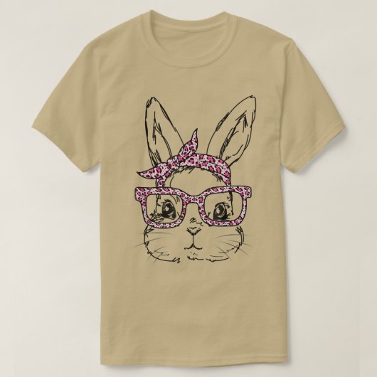 T-shirt Cute Bunny Face Leopard lunettes Headband Happy Ea (Design devant)