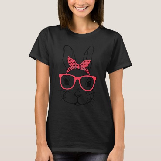 T-shirt Cute Bunny Face Leopard lunettes Headband Happy Ea (Devant)