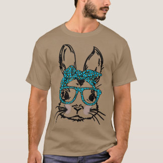 T-shirt Cute Bunny Face Leopard lunettes Headband Happy Ea