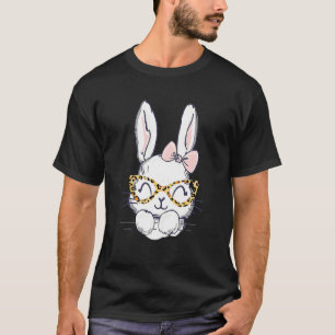 T-shirt Cute Bunny Face Leopard lunettes Headband Happy Ea