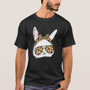 T-shirt Cute Bunny Face Leopard lunettes Headband Happy Ea