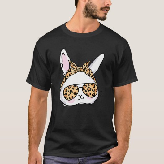 T-shirt Cute Bunny Face Leopard lunettes Headband Happy Ea (Devant)