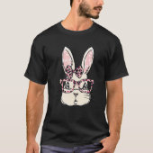 T-shirt Cute Bunny Face Pink Leopard lunettes Bow Cravate  (Devant)