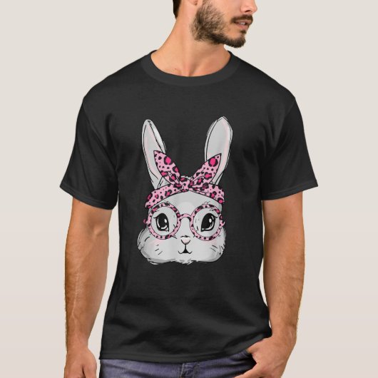 T-shirt Cute Bunny Face Sunglasses Leopard Glasses Headban (Devant)
