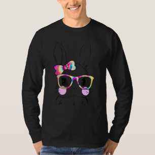T-shirt Cute Bunny Face Tie Dye Bow Cravate Pâques Filles