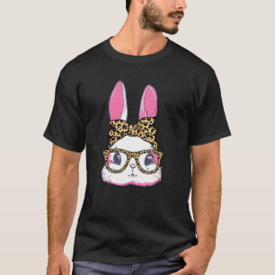 T-shirt Cute Bunny Leopard Messy Lunettes Bun Happ Headban