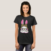 T-shirt Cute Bunny Leopard Messy Lunettes Bun Happ Headban (Devant entier)