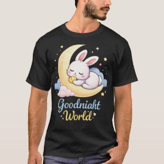 T-shirt Cute Bunny Moon Goodnight World Cartoon Design