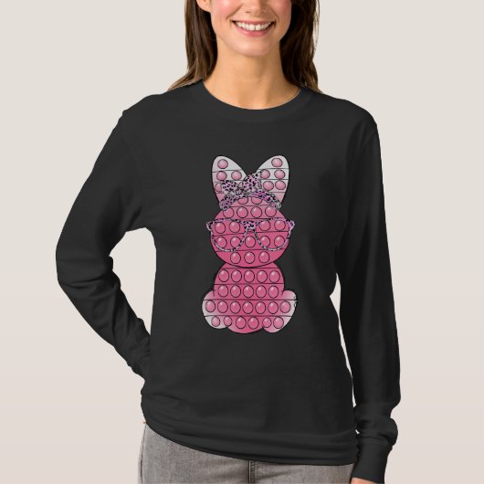 T-shirt Cute Bunny Pop It Rabbit Léopard Lunettes Pâques W (Devant)