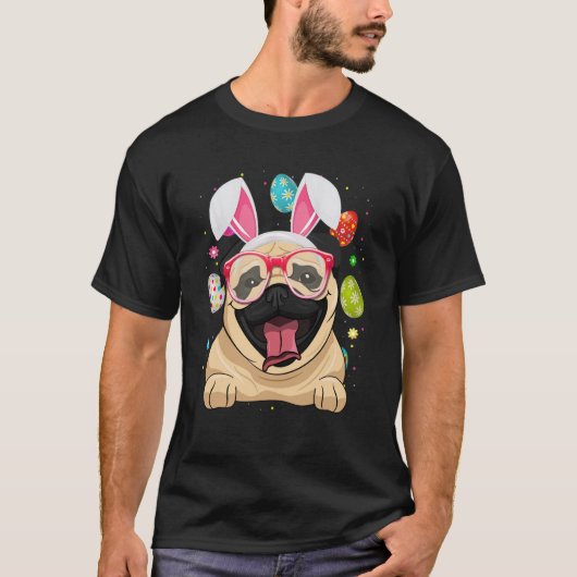 T-shirt Cute Bunny Pug Dog Face Easter Eggs Easter Day (Devant)