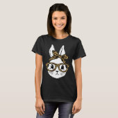 T-shirt Cute Bunny Rabbit Face Messy Bun Leopard Glasses G (Devant entier)
