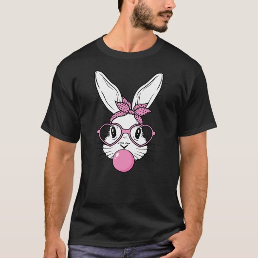 T-shirt Cute Bunny Rabbit Face With Bandana Heart Glasses  (Devant)
