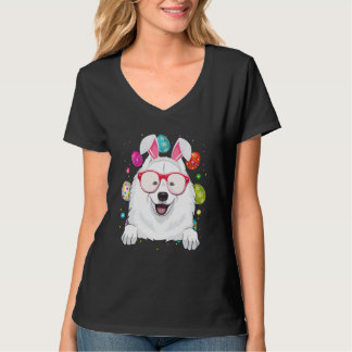 T-shirt Cute Bunny Samoyed Dog Face Easter Eggs Easter Day