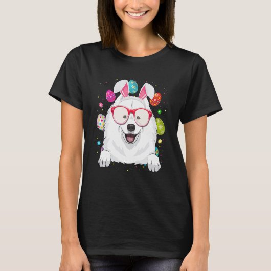 T-shirt Cute Bunny Samoyed Dog Face Easter Eggs Easter Day (Devant)