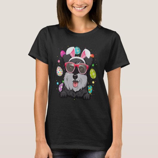 T-shirt Cute Bunny Schnauzer Dog Face Easter Eggs Easter D (Devant)