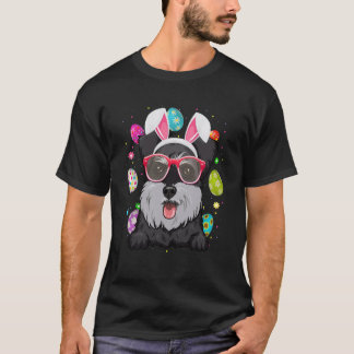 T-shirt Cute Bunny Schnauzer Dog Face Easter Eggs Easter D