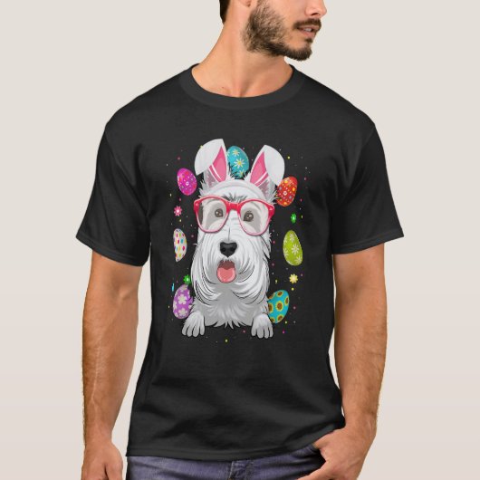 T-shirt Cute Bunny Scottish Terrier Dog Face Easter Eggs E (Devant)