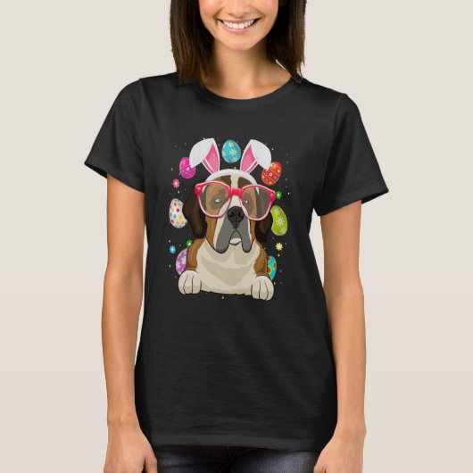 T-shirt Cute Bunny St Bernard Dog Face Easter Eggs Easter (Devant)