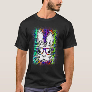 T-shirt Cute Bunny Visage arc-en-ciel Leopard Bleached Hap