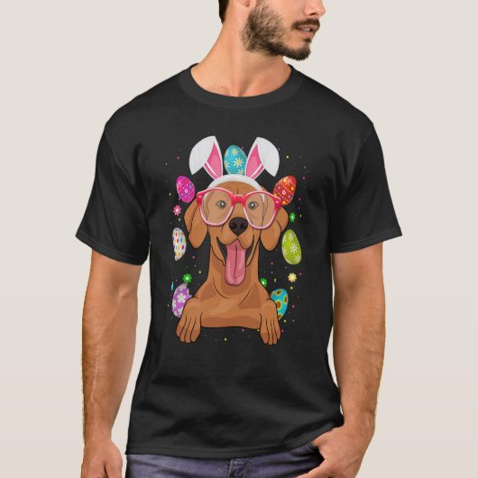 T-shirt Cute Bunny Vizsla Dog Face Easter Eggs Easter Day (Devant)