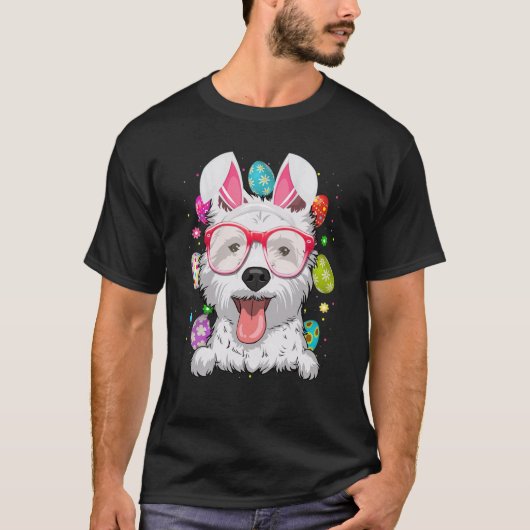 T-shirt Cute Bunny Westie Dog Face Easter Eggs Easter Day (Devant)