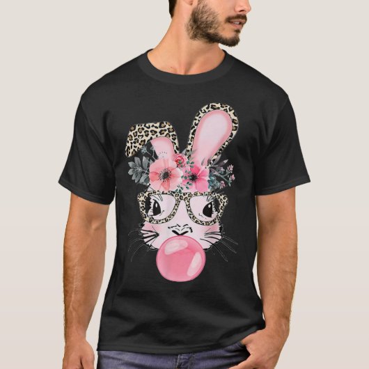 T-shirt Cute Bunny With Leopard Glasses Bubblegum Easter D (Devant)