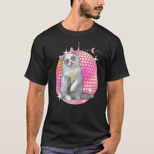 T-shirt Cute Ca Cat Disco Retro Techno Dj Cat Party (Devant)