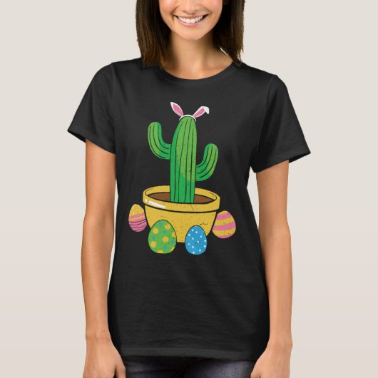 T-shirt Cute Cactus Bunny Hunt Egg Happy Easter Day Men Wo (Devant)