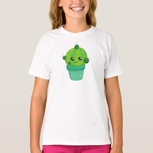 T-shirt Cute Cactus, Kawaii Cactus, Green Cactus, Pot (Devant)