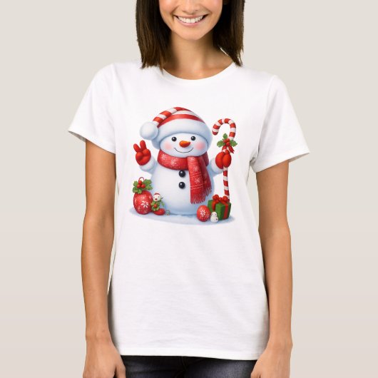 T-shirt Cute Candy Cane Snowman Merry Christmas (Devant)