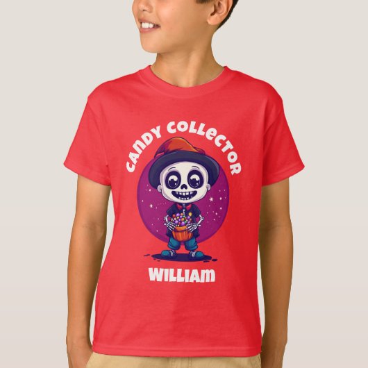 T-shirt Cute Candy Collector Skeleton Boys Halloween (Devant)