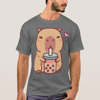 T-shirt Cute Capybara Aime Boire Du Thé De Bulle