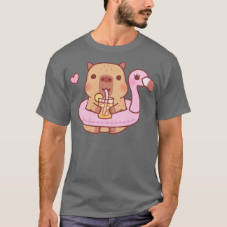T-shirt Cute Capybara Avec Flamant rose Flotte De Piscine 