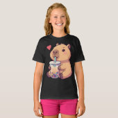 T-shirt Cute Capybara Boba Tea Bubble pour fille (Devant entier)