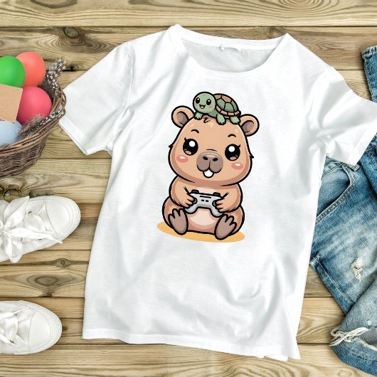 T-shirt Cute Capybara Gamer Anime Turtle Kawaii Gaming 