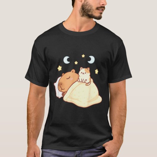 T-shirt Cute Capybara Kawaii Sleep Pajamas Sleepybara Cat  (Devant)