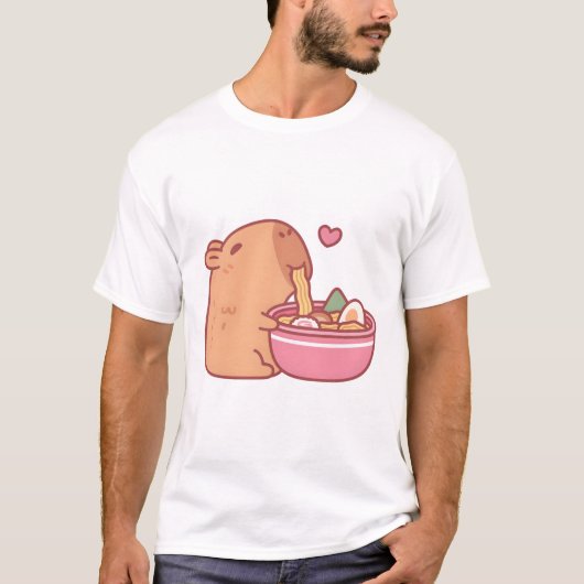 T-shirt Cute Capybara Manger Ramen (Devant)