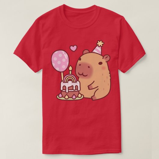 T-shirt Cute Capybara Rainbow Birthday Cake And Balloon (Design devant)