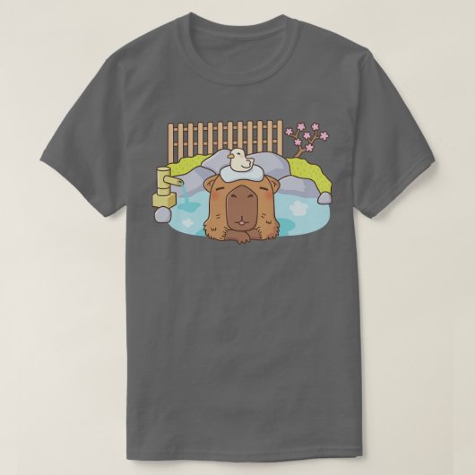 T-shirt Cute Capybara Se détendre en Onsen Hot Spring (Design devant)