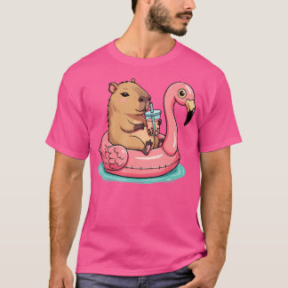 T-shirt Cute Capybara Sur Flamant rose Pool Float Bubb