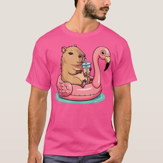 T-shirt Cute Capybara Sur Flamant rose Pool Float Bubb (Devant)
