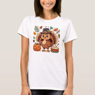 T-shirt Cute caricature Thanksgiving dinde et citrouille