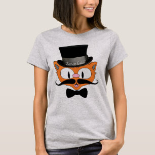 T-shirt Cute Carton Chat Señor Gato Handlebar Mustache