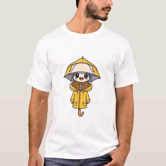 T-shirt Cute Cartoon Character Wearing Yellow Raincoat (Devant)