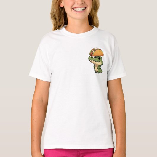 T-shirt Cute Cartoon Crocodile Balancing Giant Taco (Devant)