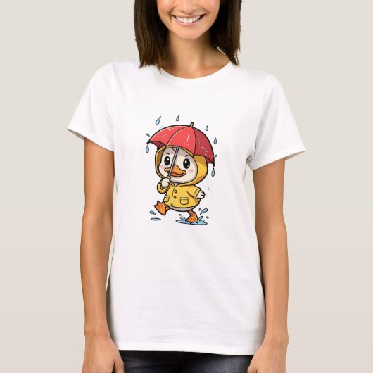 T-shirt Cute Cartoon Duck Walking in Rain (Devant)