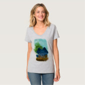 T-shirt Cute Cartoon Fluffé Masqué Bleu Chat (Devant entier)