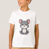 T-shirt Cute Cartoon Grey Mouse Meditating in Lotus Pose (Devant)